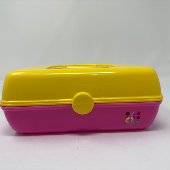 Pink & Yellow Caboodle Carrying Cosmetic Makeup Storage Organizer Case 5" x 8" - Picture 1 of 4